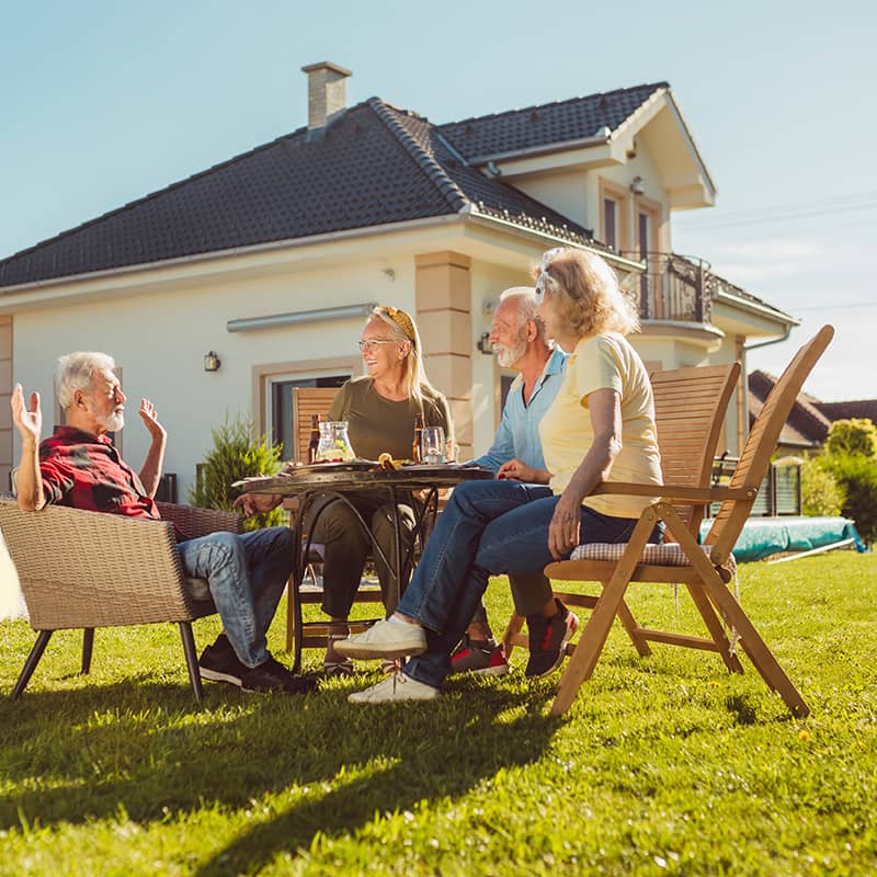 neighbors having lunch outside